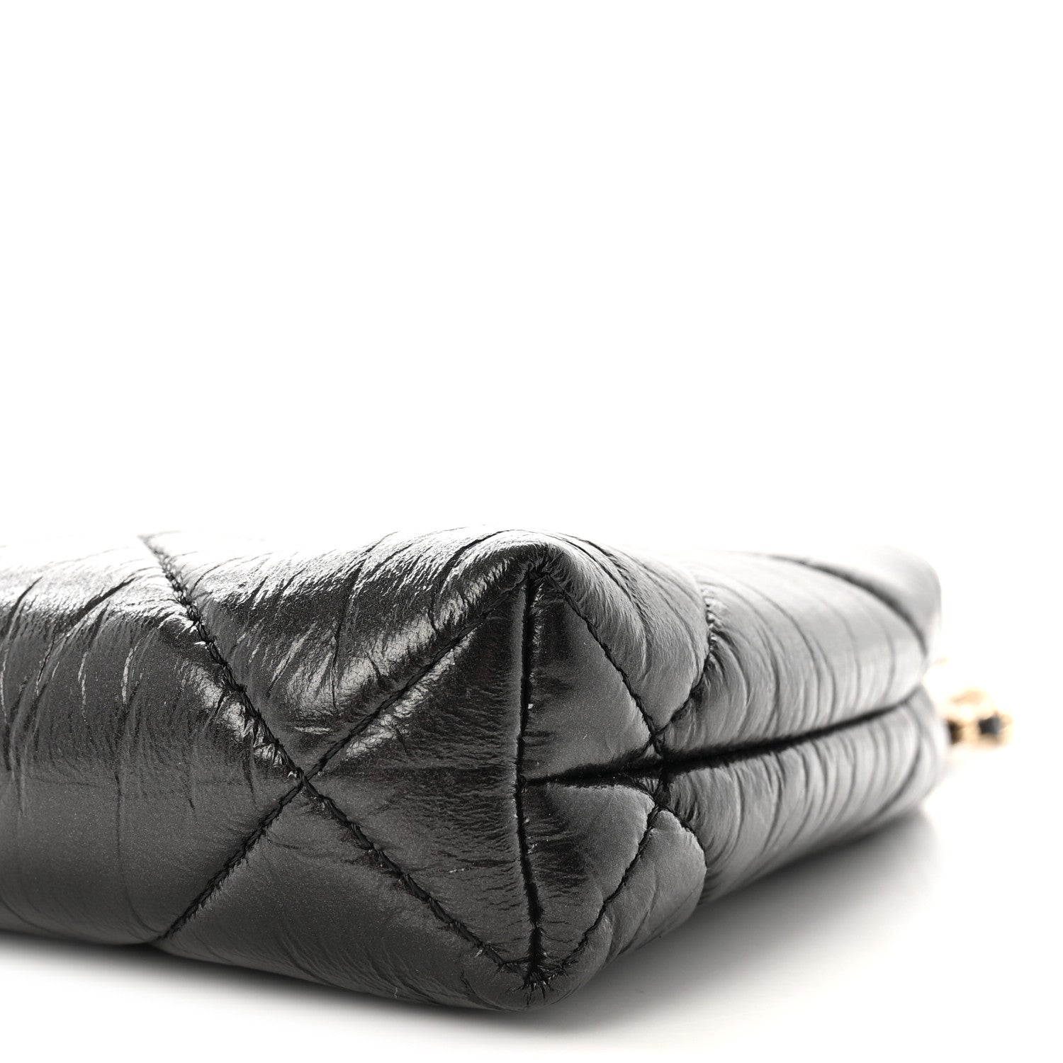 Chanel Shiny Aged Lambskin Quilted Kiss Lock Clutch With Chain Black 10 of 10