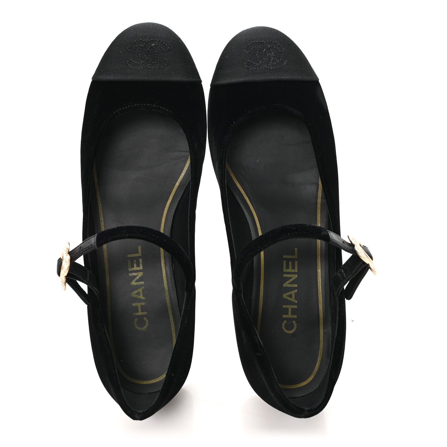 Chanel Velvet Grosgrain Mary Jane Flats 37 Black 2 of 10