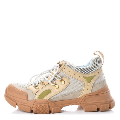 Gucci X SEGA Mesh Canvas Calfskin Removable Crystals Flashtrek Sneakers 41 Mystic White Oatmeal Sand Storm 1 of 9