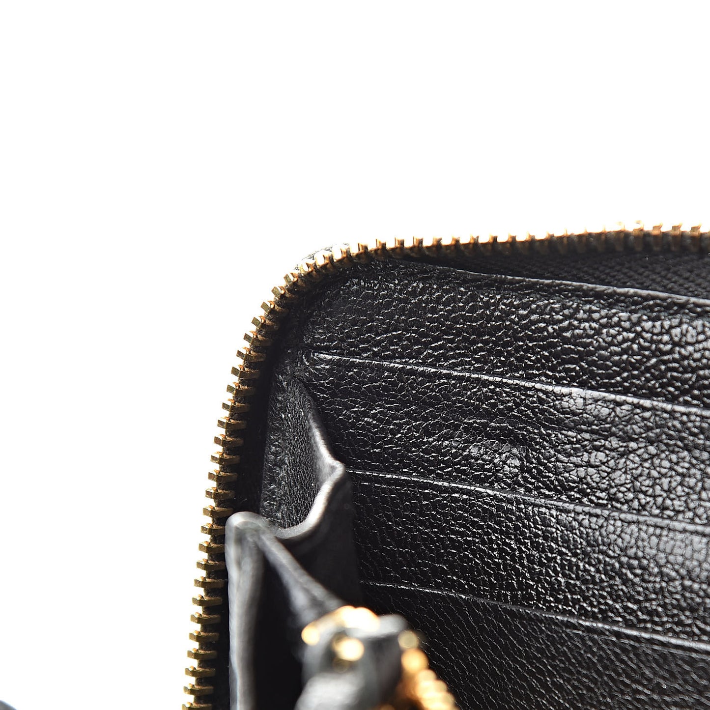 Chevre Gold Metallic Edge Hardware Zip Around Wallet Black