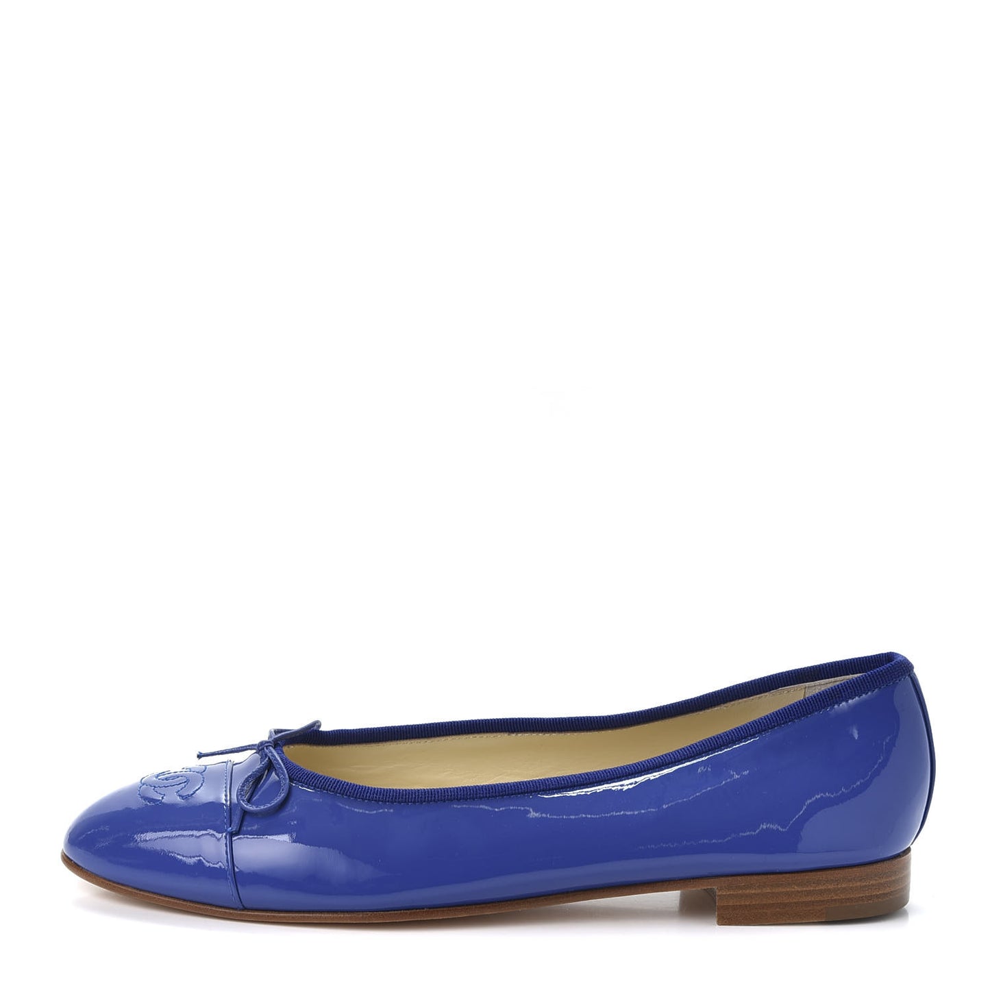 Patent Calfskin CC Cap Toe Ballerina Flats 40 Blue
