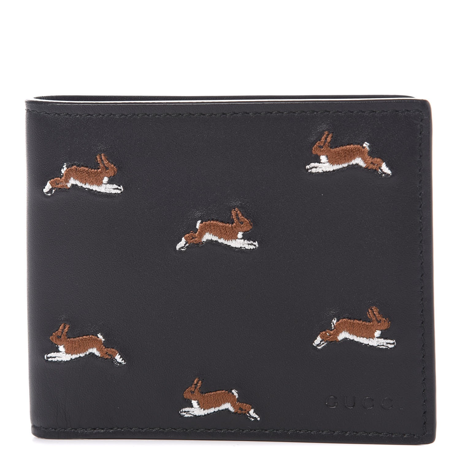 Gucci Calfskin Rabbit Embroidered Bi-Fold Wallet Black 1 of 9