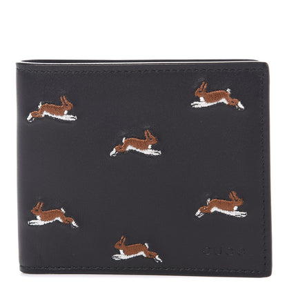 Gucci Calfskin Rabbit Embroidered Bi-Fold Wallet Black 1 of 9