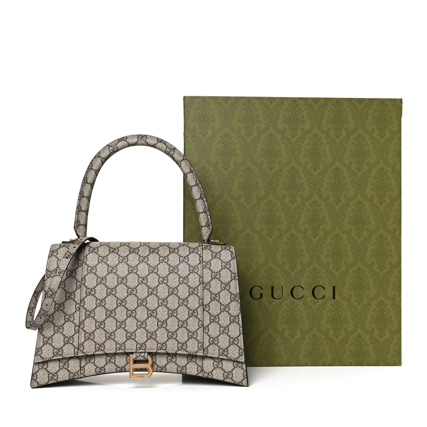X GUCCI GG Supreme Monogram Medium Hourglass Top Handle Bag Beige Ebony