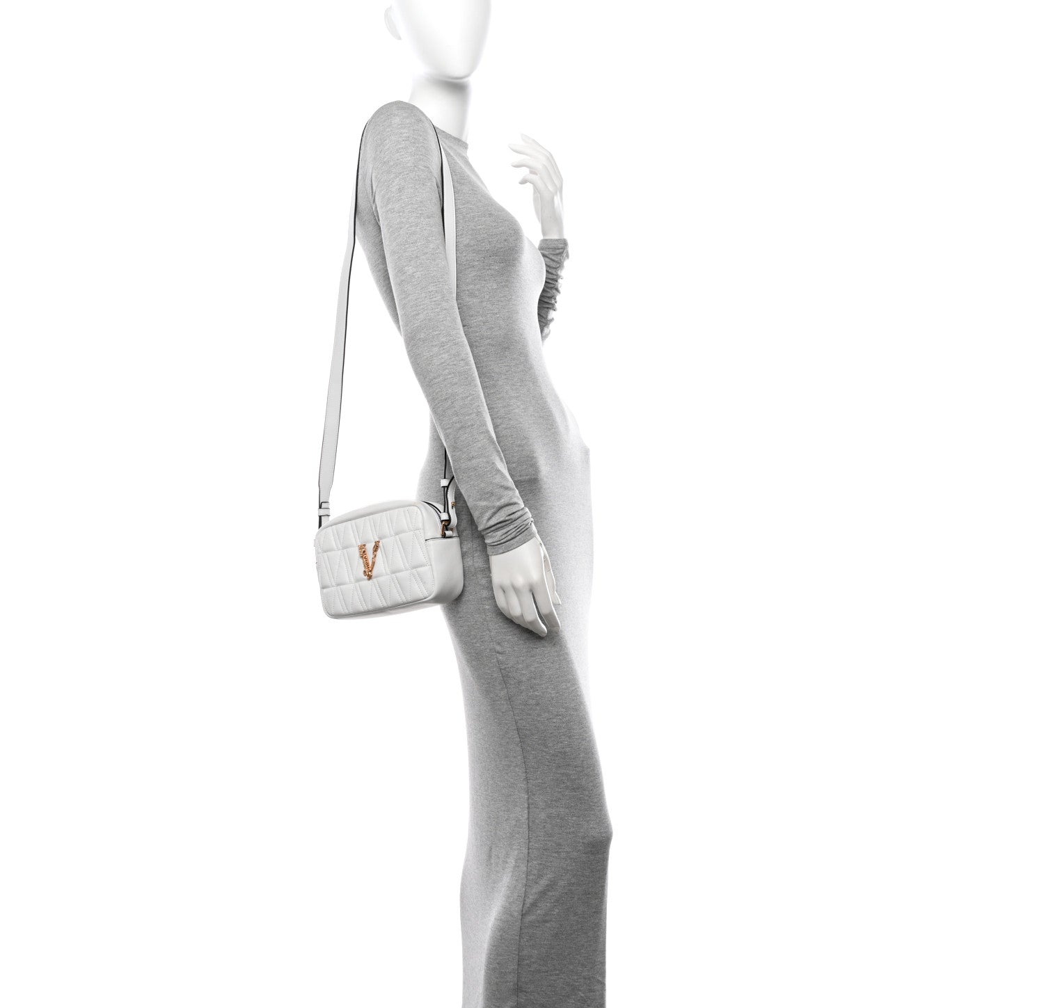 Versace Nappa Quilted Virtus Shoulder Bag White 2 of 13