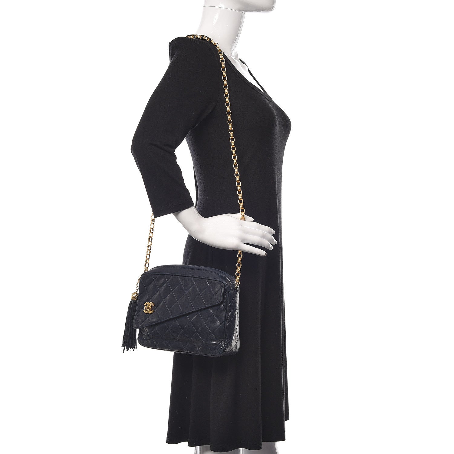 Chanel Lambskin Quilted Flap Tassel Camera Case Navy 2 of 9