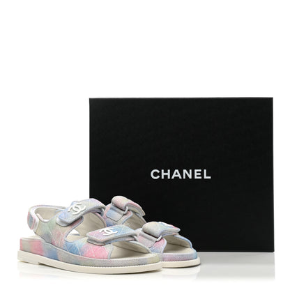 Chanel Printed Fabric Quilted Dad Sandals 35.5 Green Pink Blue 9 of 9