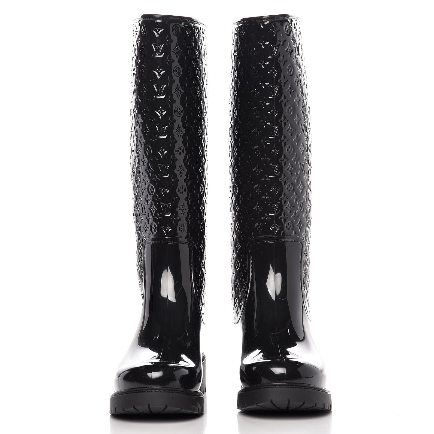 Rubber Embossed Monogram Splash Rain Boots 37 Black