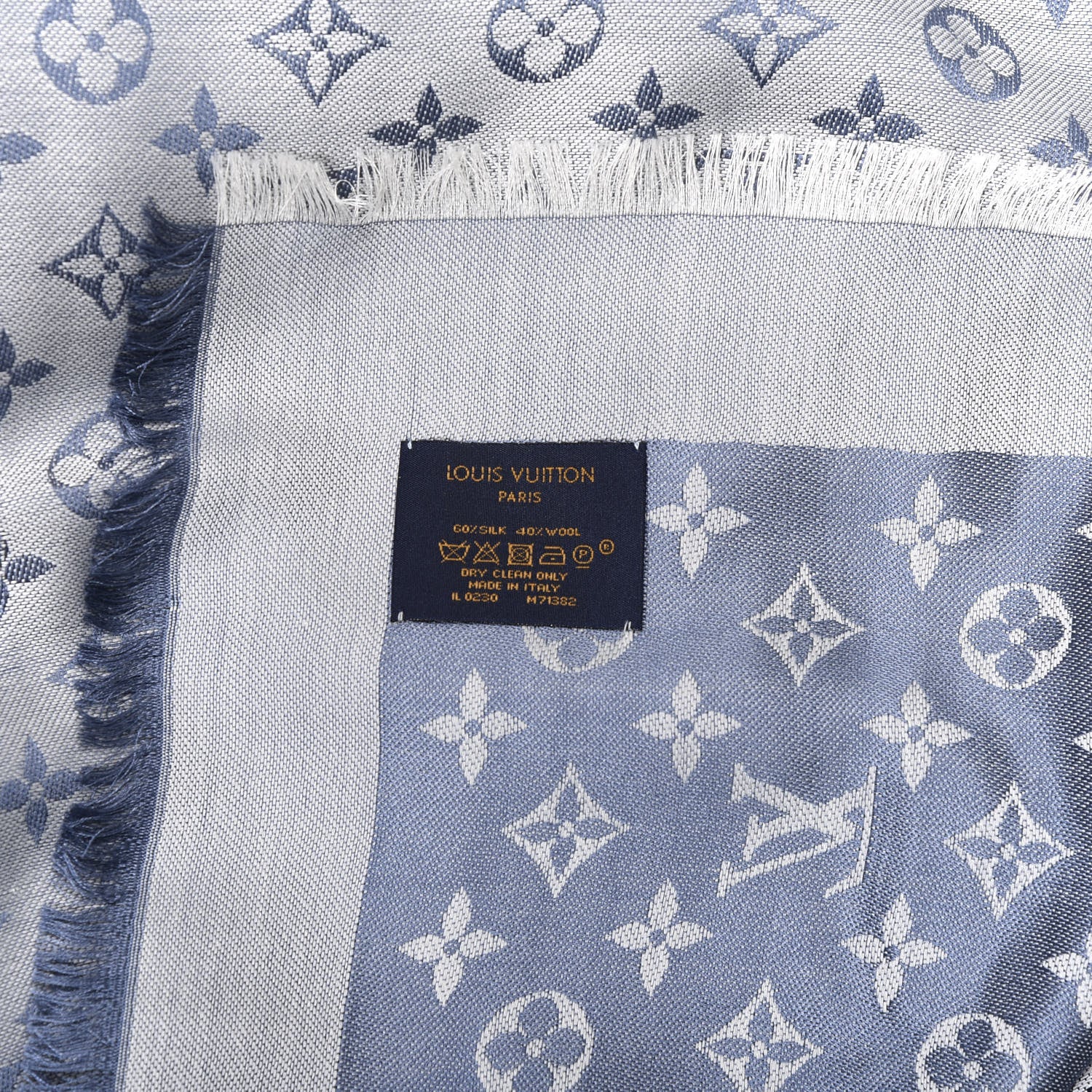 Louis Vuitton Silk Wool Monogram Denim Shawl Light Blue 3 of 3
