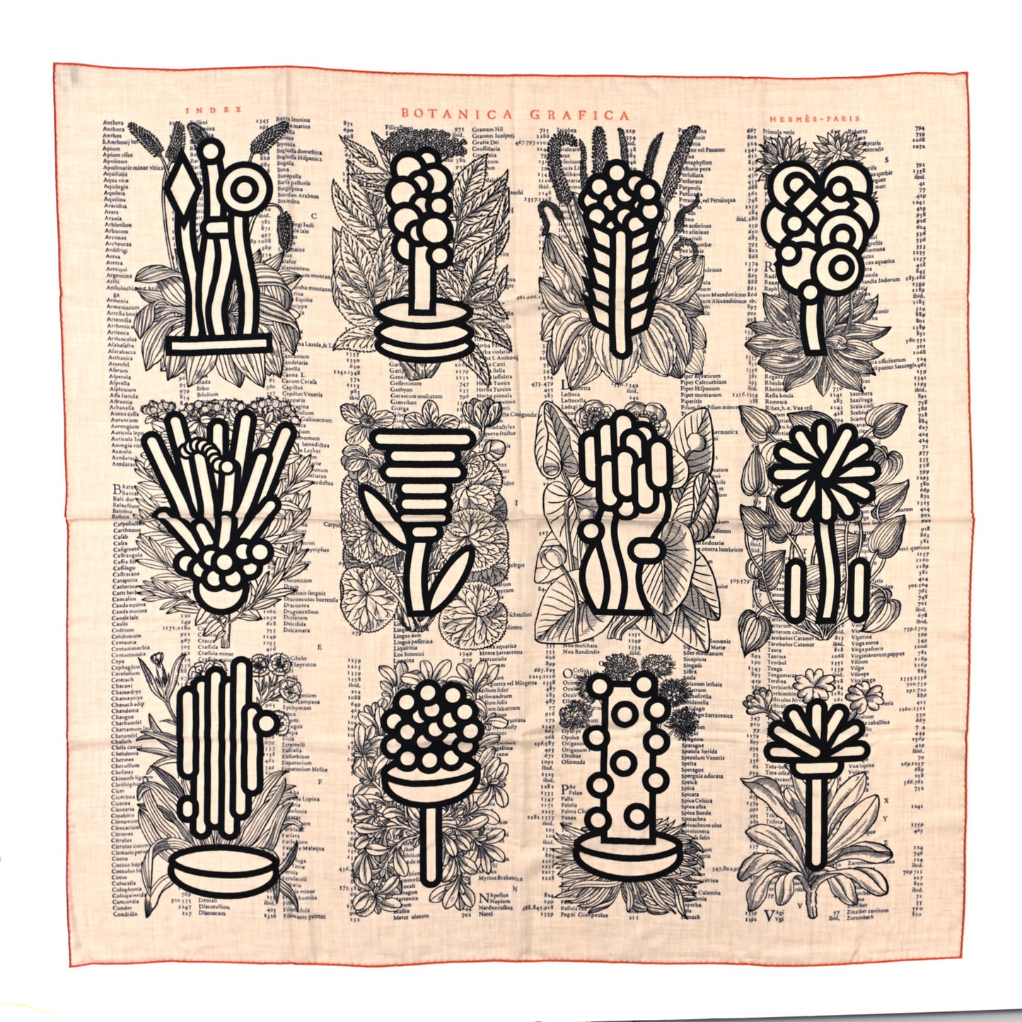 Cashmere Silk Botanica Grafica Shawl 140 Naturel Black Orange