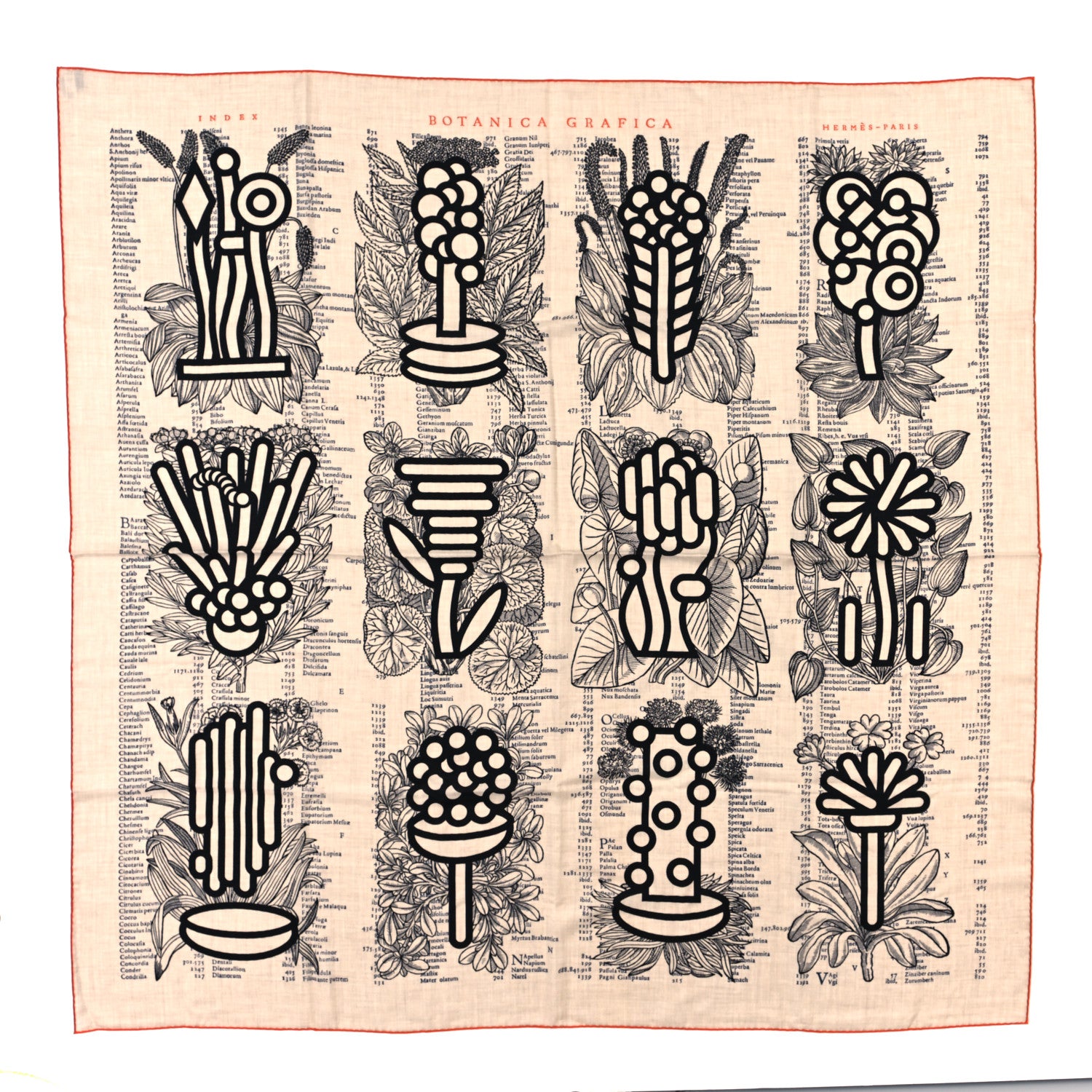 Hermes Cashmere Silk Botanica Grafica Shawl 140 Naturel Black Orange 1 of 4