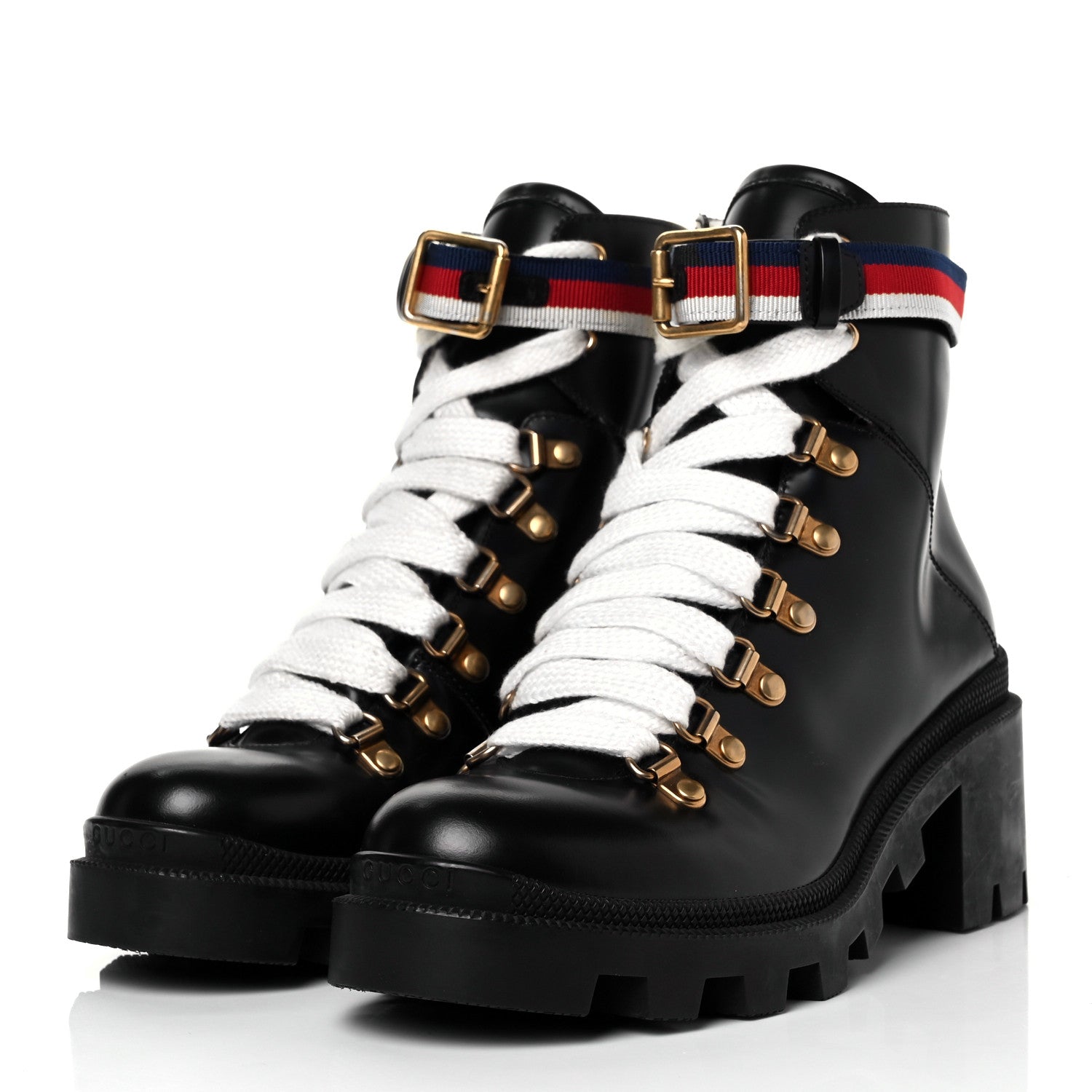 Gucci Calfskin Sylvie Web Lace Up Combat Boots 36 Black 3 of 9