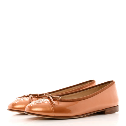 Chanel Patent Calfskin CC Cap Toe Ballerina Flats 39.5 Beige Fonce 3 of 8