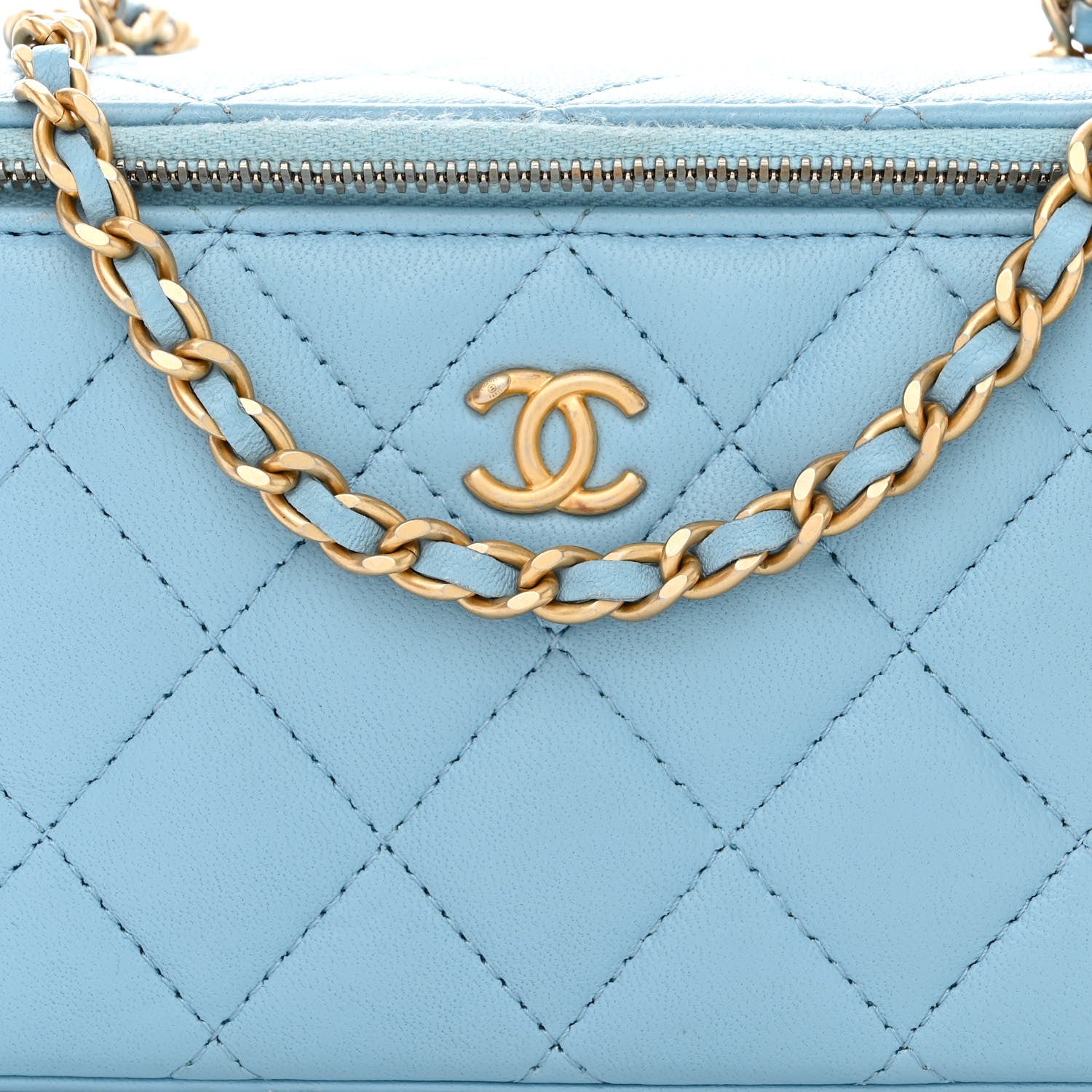 Chanel Lambskin Quilted Pearl Crush Small Vanity Case With Chain Light Blue 8 of 10