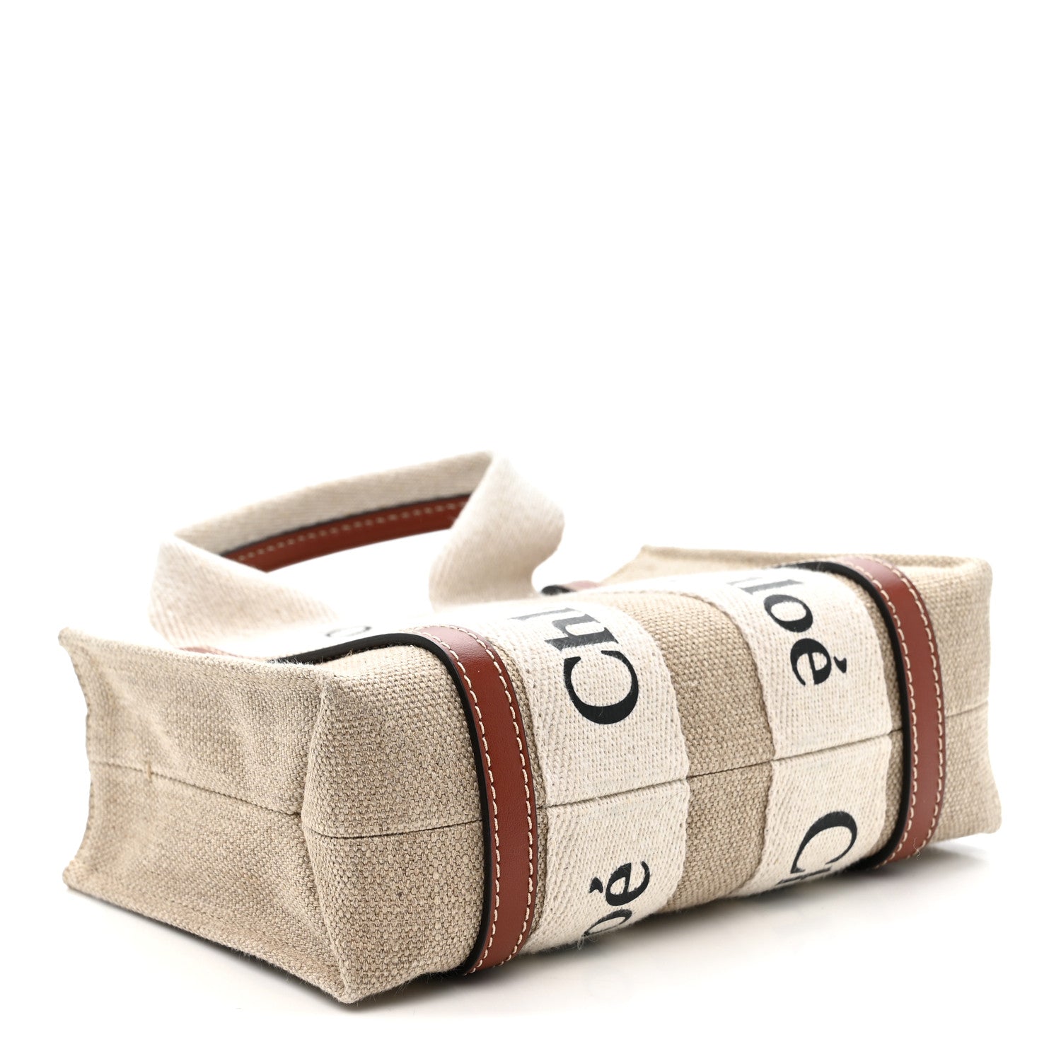Chloe Cotton Calfskin Mini Woody Ribbon Tote White Brown 4 of 10