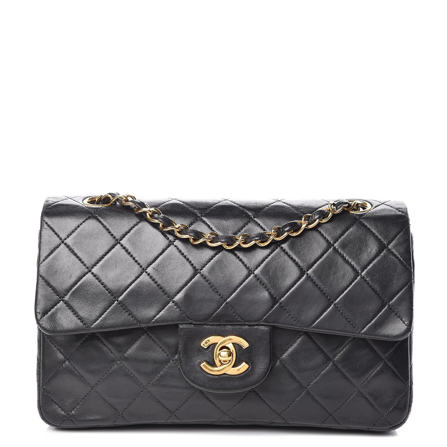 Lambskin Quilted Small Double Flap Black