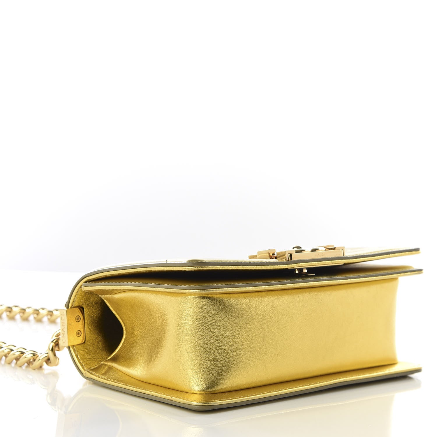 Chanel Metallic Patent Calfskin Quilted Small Boy Flap Gold 3 of 9