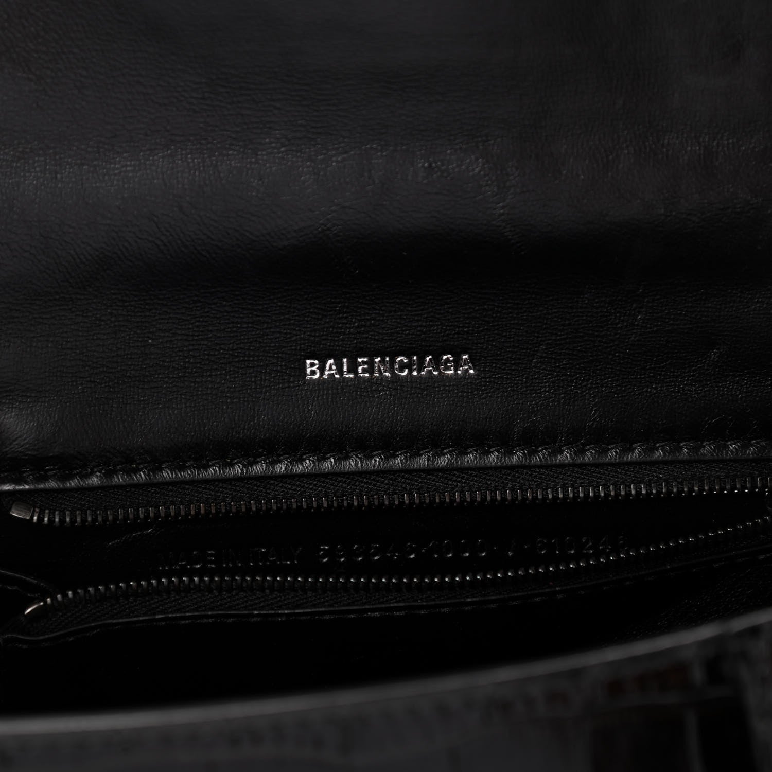 Balenciaga Shiny Calfskin Monochrome Crocodile Embossed Small Hourglass Top Handle Bag Black 6 of 8