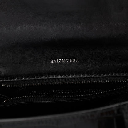 Balenciaga Shiny Calfskin Monochrome Crocodile Embossed Small Hourglass Top Handle Bag Black 6 of 8