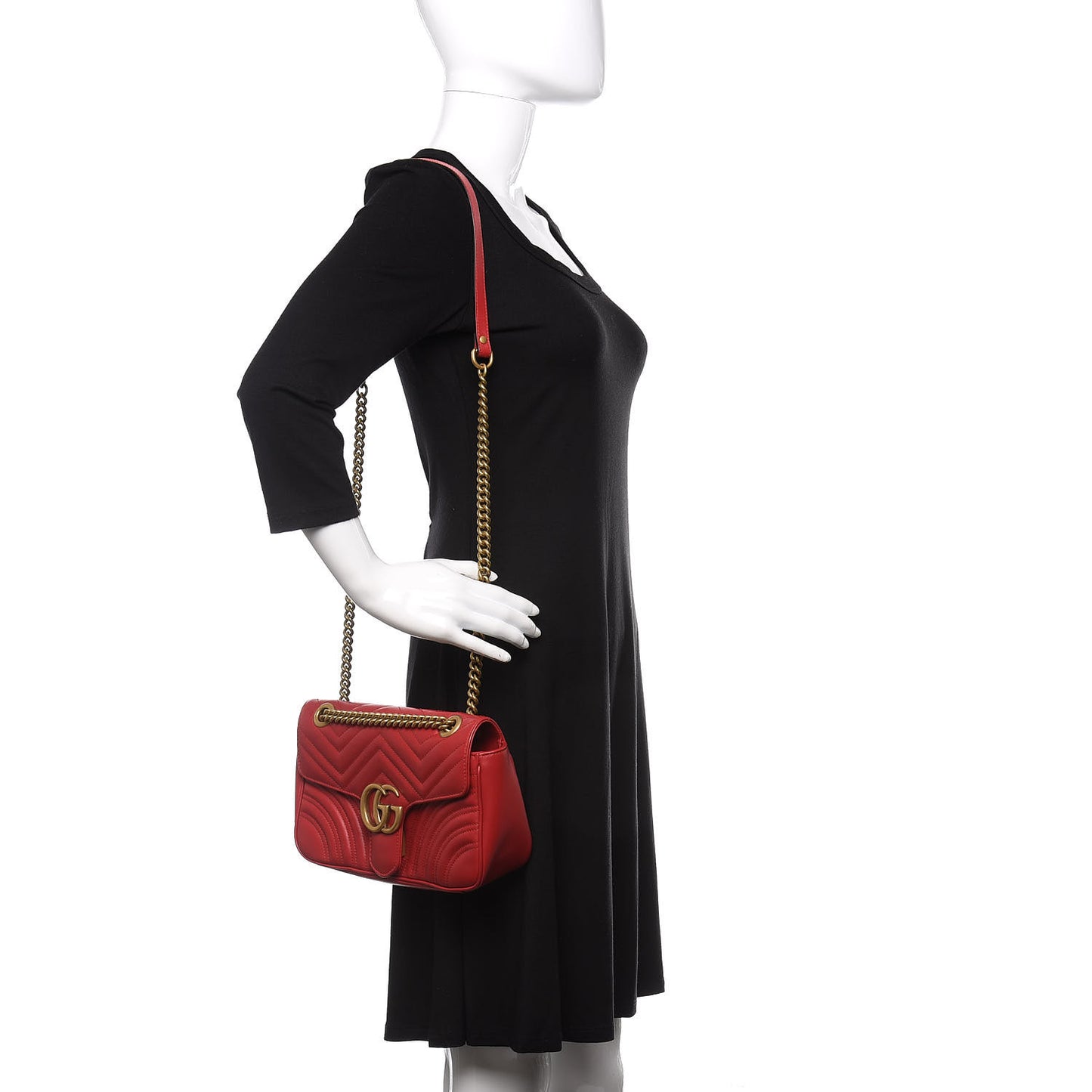 Calfskin Matelasse Small GG Marmont Shoulder Bag Hibiscus Red