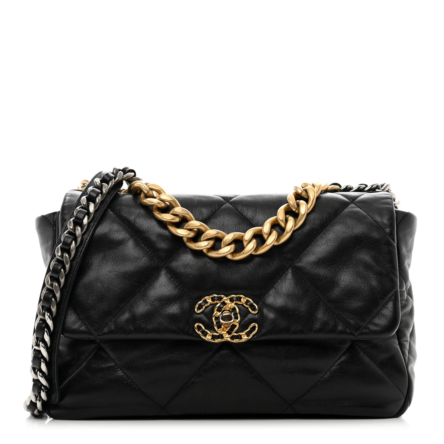 Chanel Shiny Goatskin Quilted Large Chanel 19 Flap Black 1 of 10