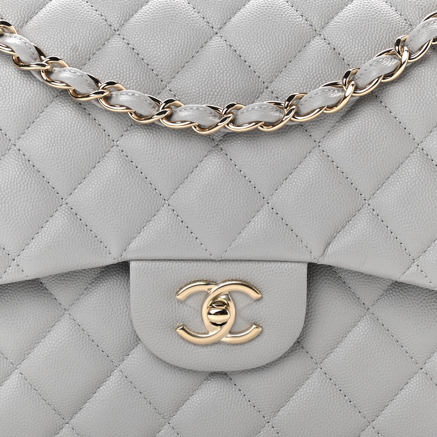Caviar Quilted Jumbo Double Flap Grey