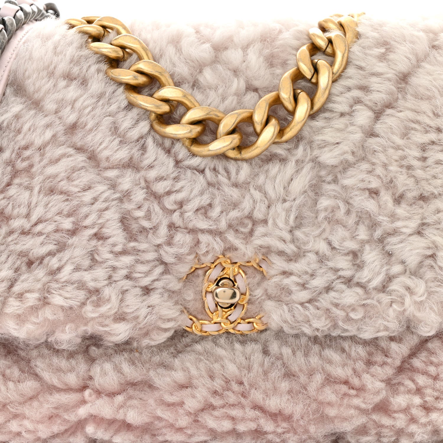 シャネル Chanel Shearling Sheepskin Medium Chanel 19 Flap Light Pink