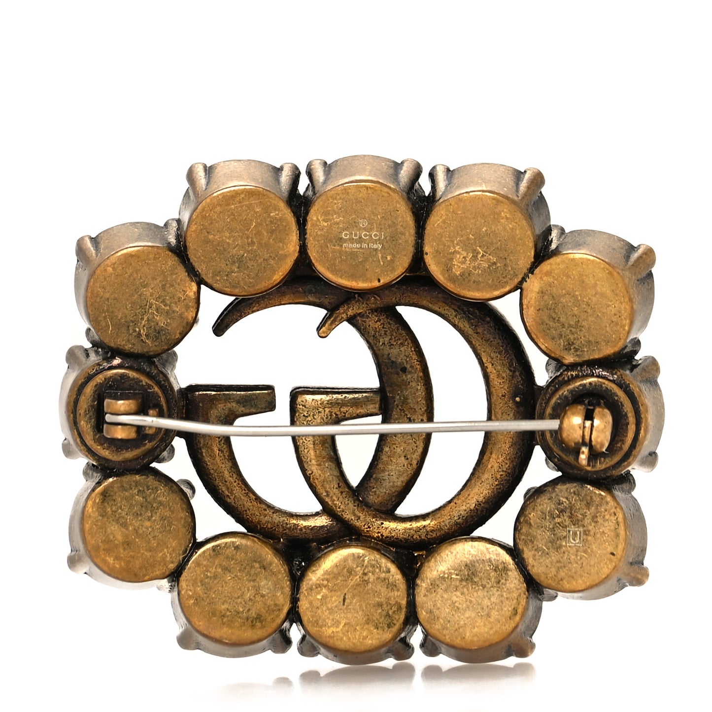 Metal Crystal Double G Brooch Aged Gold
