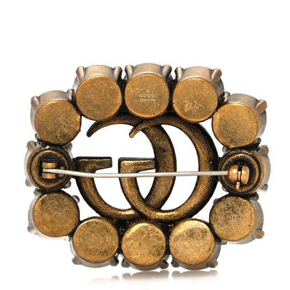 Gucci Metal Crystal Double G Brooch Aged Gold 3 of 4