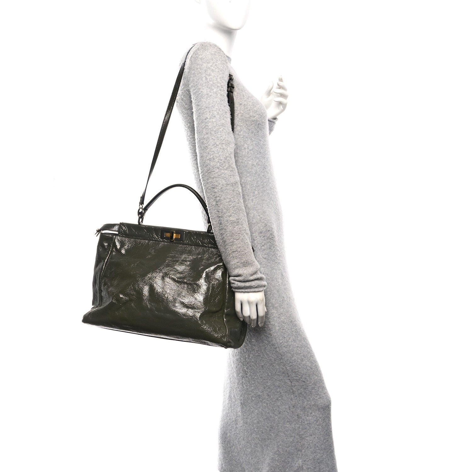 Fendi Patent Large Peekaboo Iconic Satchel Green 1843355