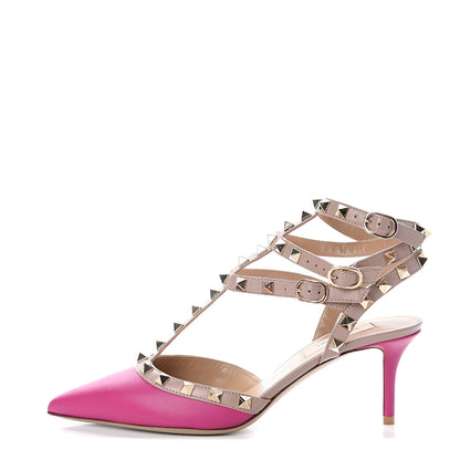 Valentino Garavani Nappa Rockstud Ankle Strap Low Heel Pumps 37 Fuchsia Poudre 1 of 7