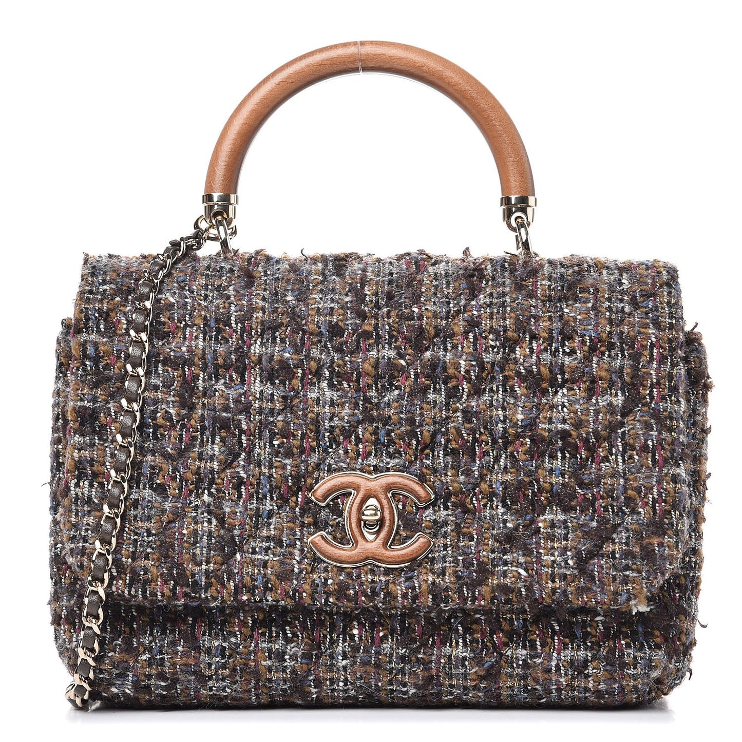 Tweed Wood Mini Coco Handle Flap Beige