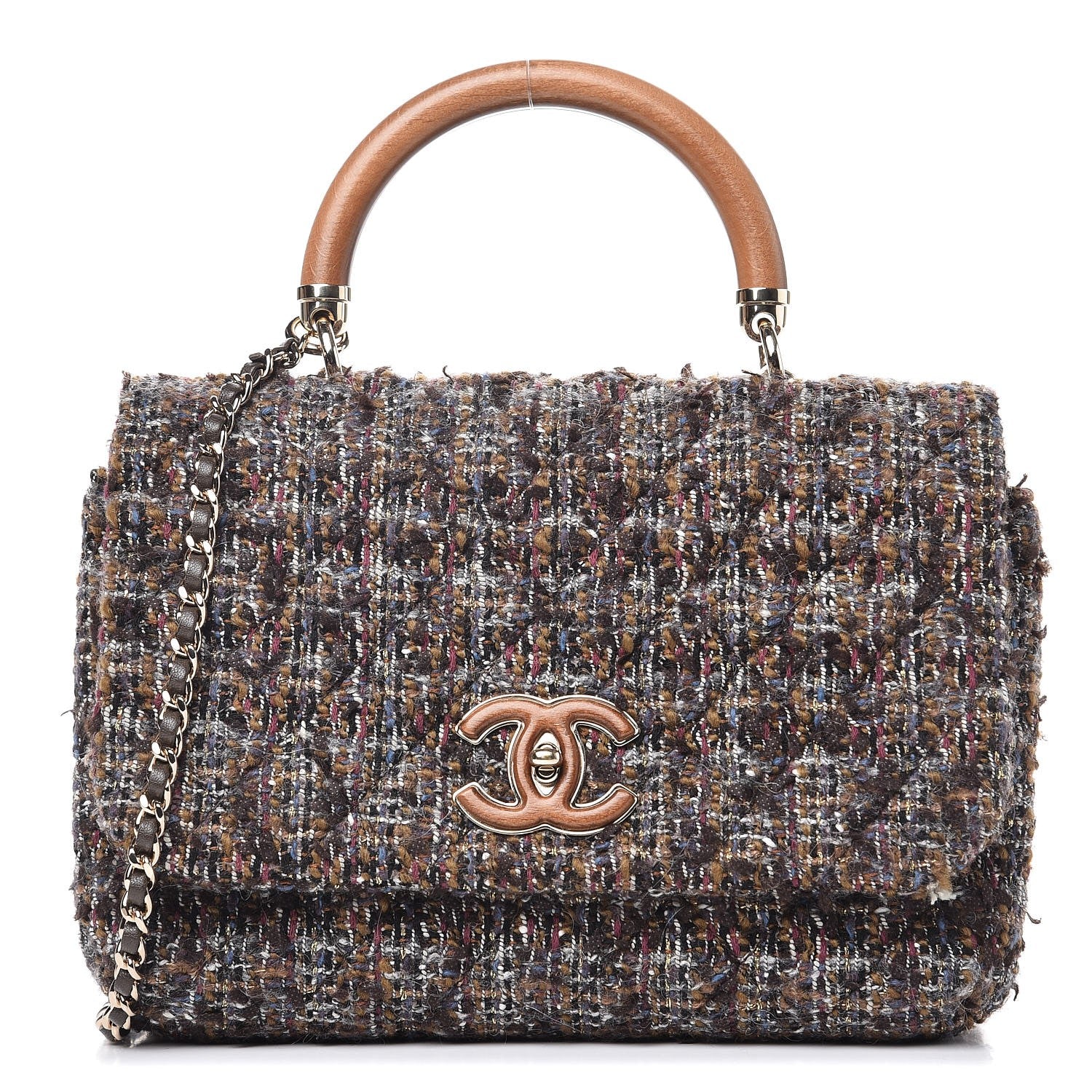Chanel Tweed Wood Mini Coco Handle Flap Beige 1 of 7