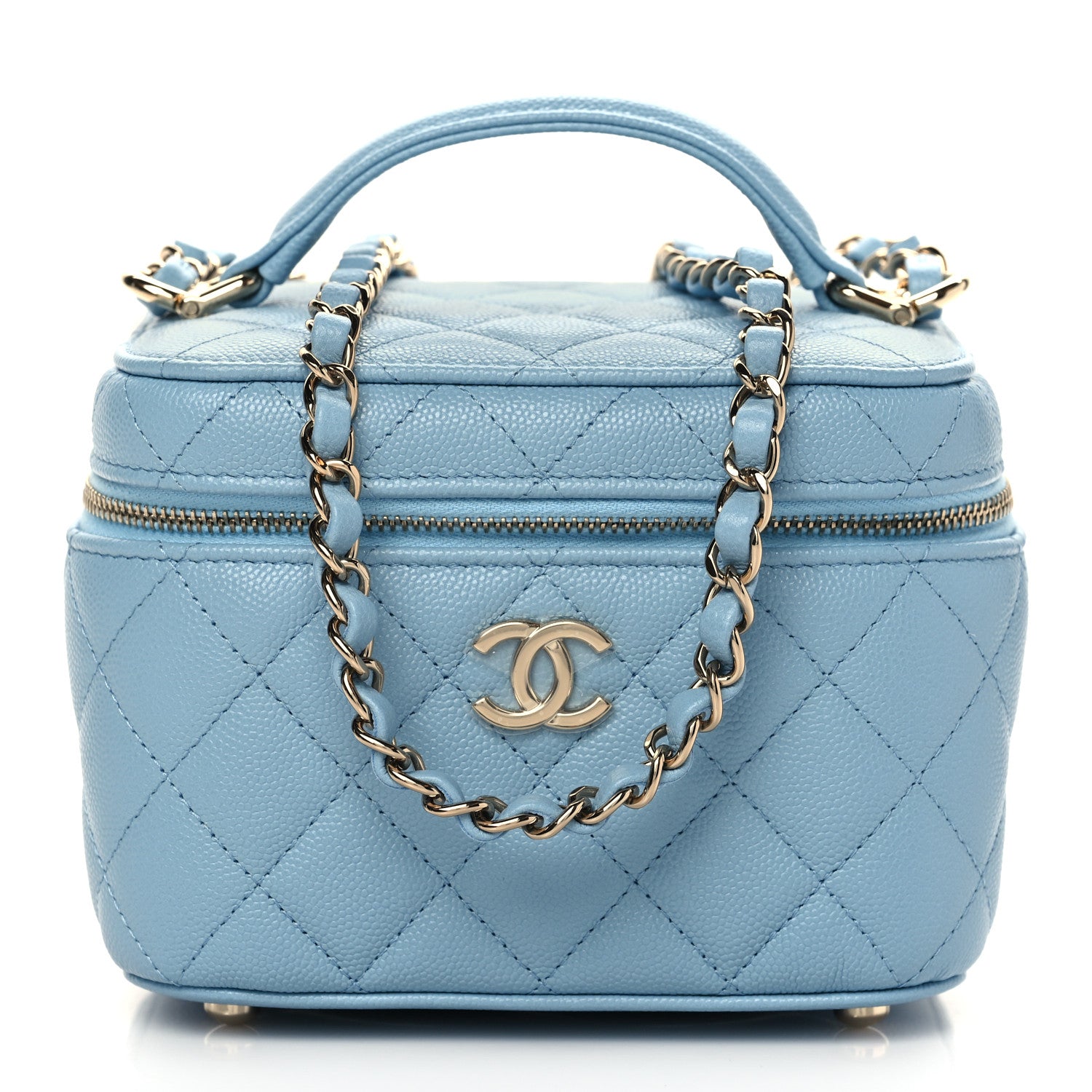 Chanel Caviar Quilted Top Handle Vanity Case With Chain Blue 1 of 10