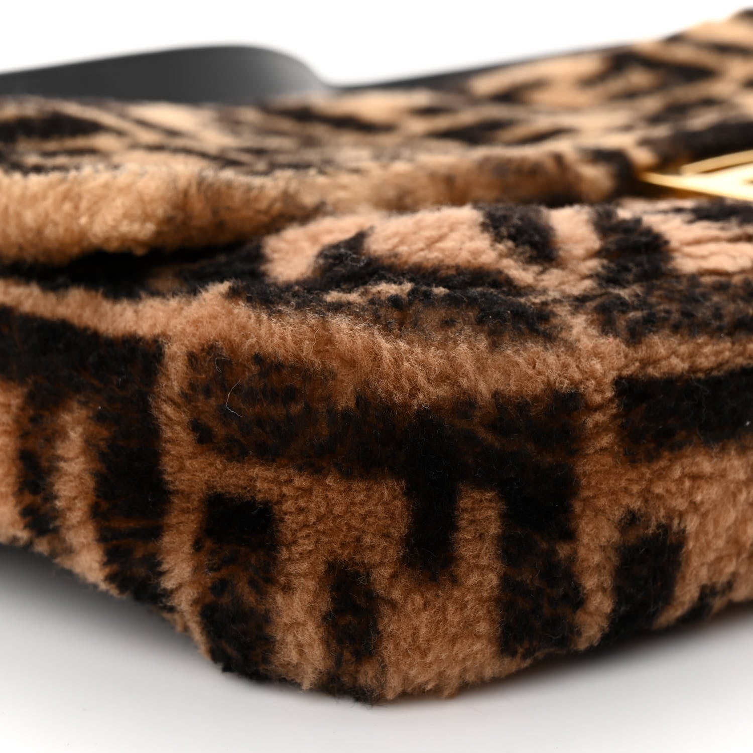 Fendi Shearling Vitello Dolce Macro FF 1974 Baguette Tobacco Black 8 of 9