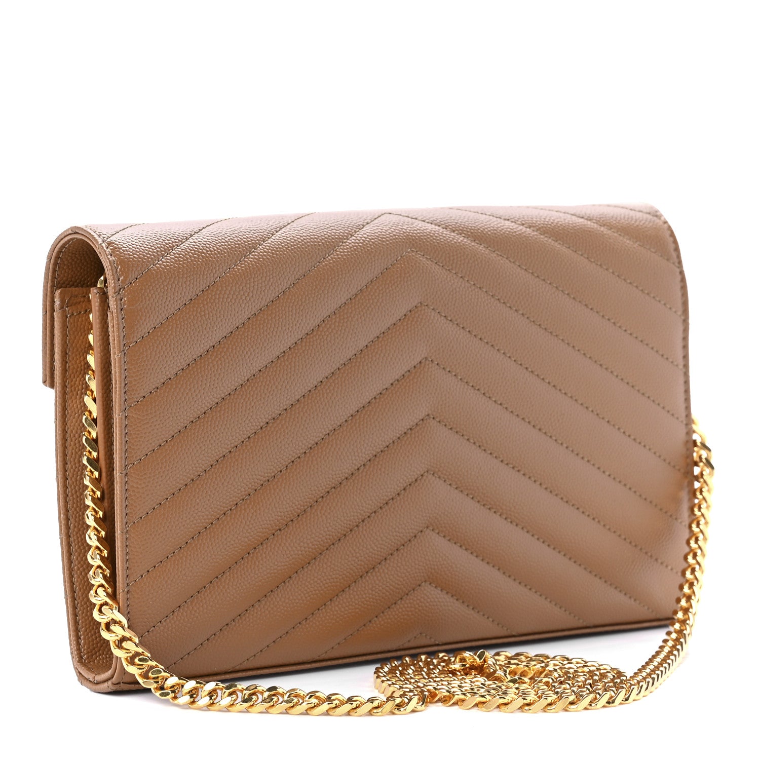 Saint Laurent Grain De Poudre Matelasse Chevron Monogram Chain Wallet Dune 3 of 9