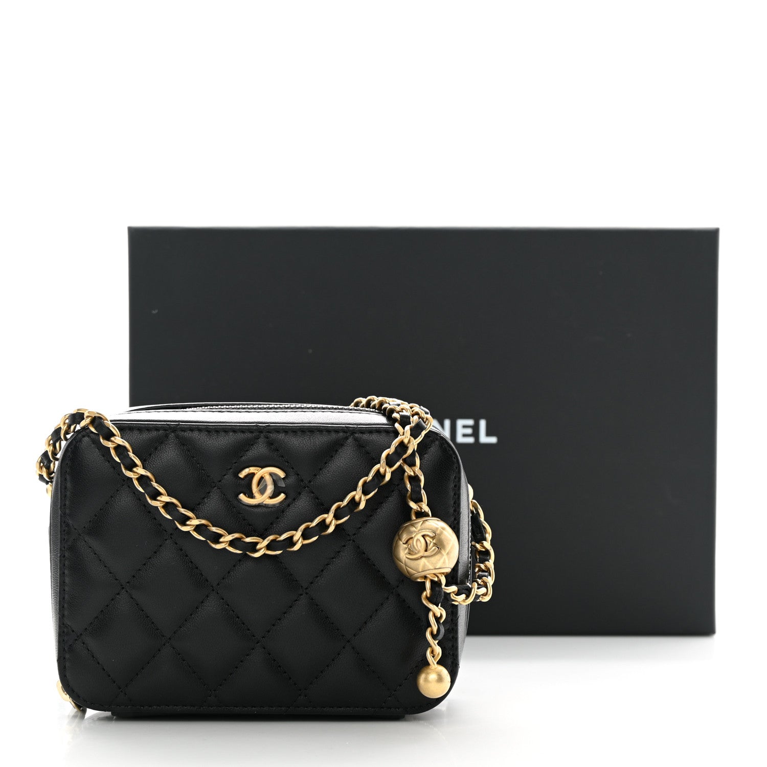 Chanel Lambskin Quilted CC Pearl Crush Camera Case Black 13 of 13