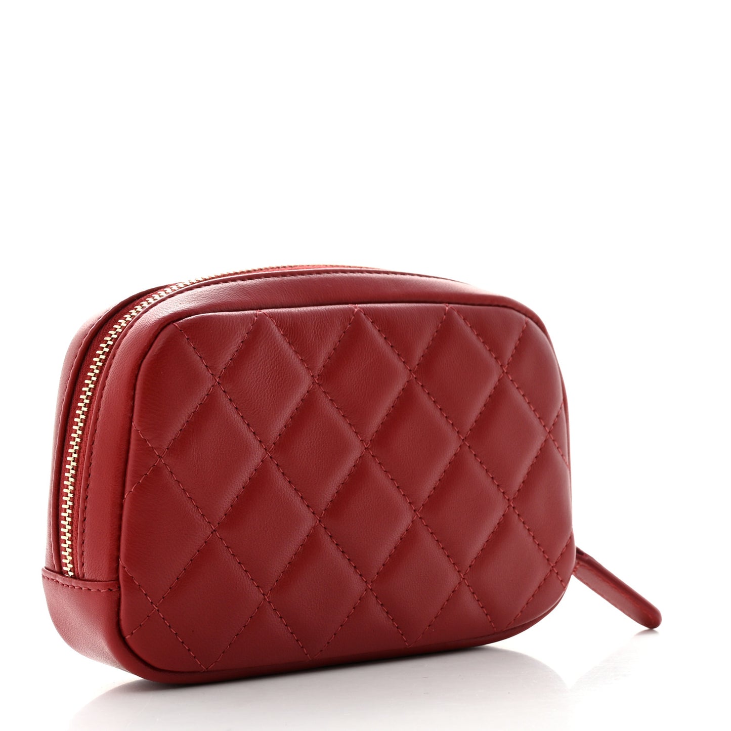 Lambskin Quilted Small Curvy Pouch Cosmetic Case Red
