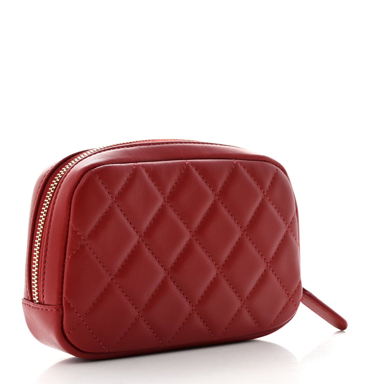 Chanel Lambskin Quilted Small Curvy Pouch Cosmetic Case Red 4 of 10