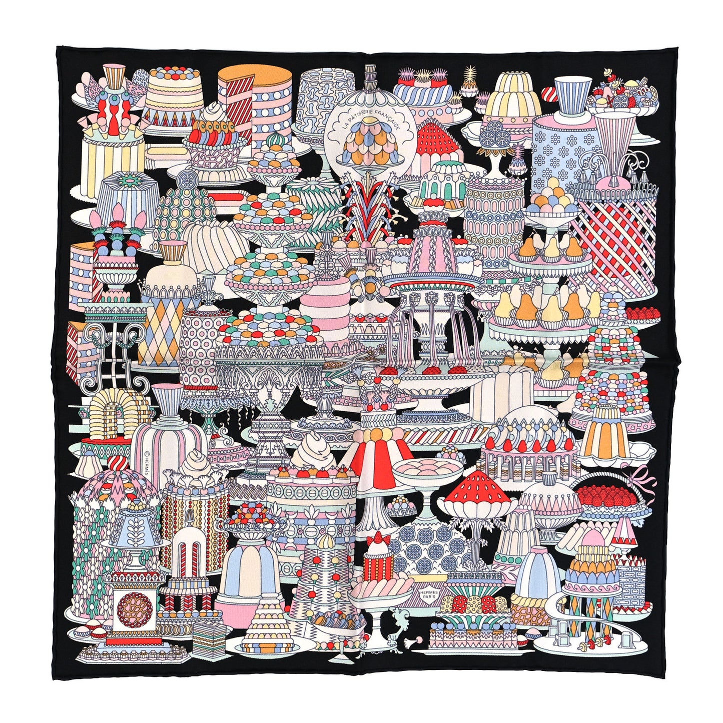 Silk La Patisserie Francaise Scarf 45 Black Menthol Multicolor