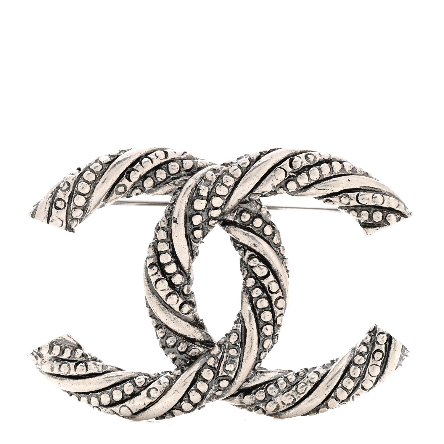Chanel Crystal Twisted CC Brooch Silver 1 of 4