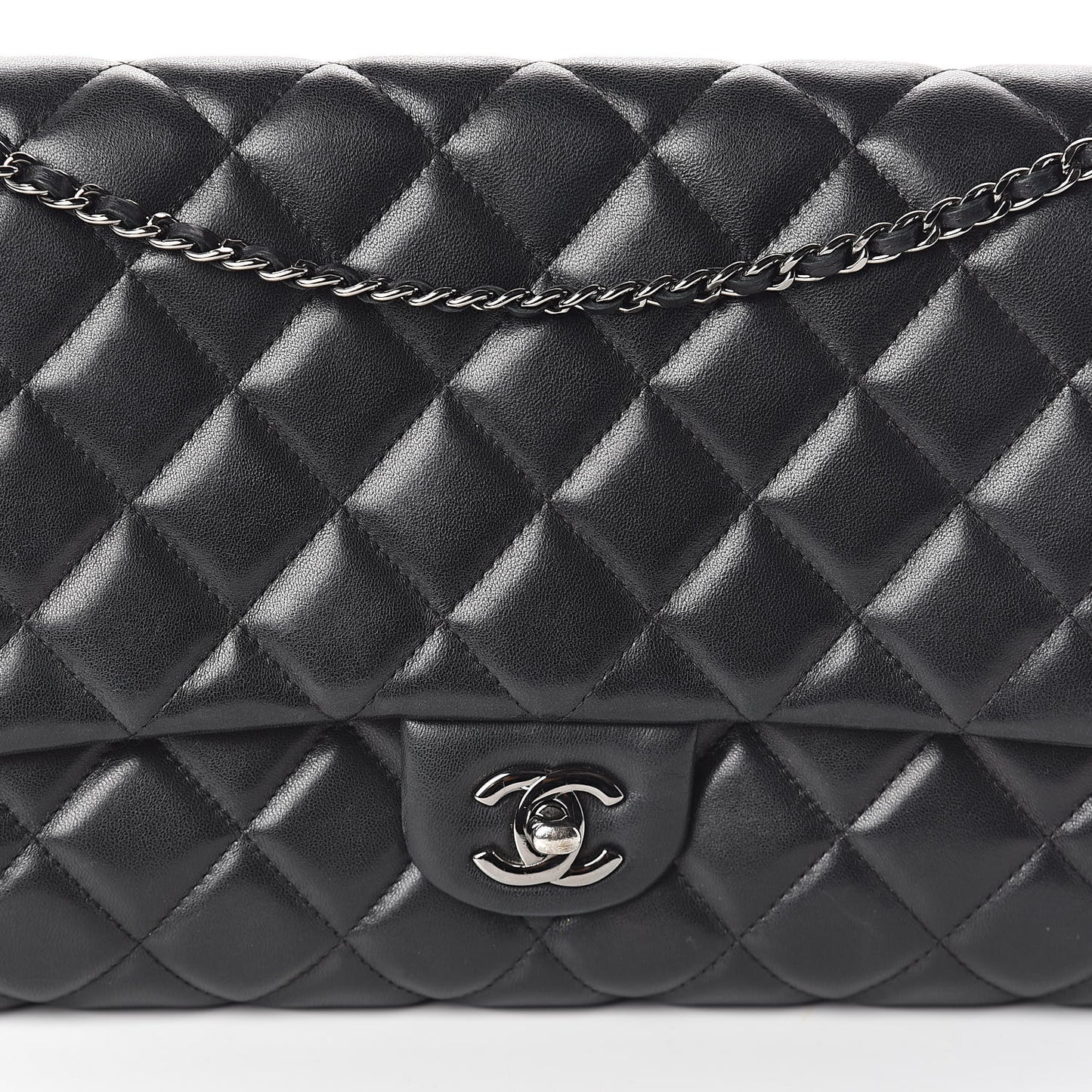 Lambskin Quilted Clutch With Chain Flap Black
