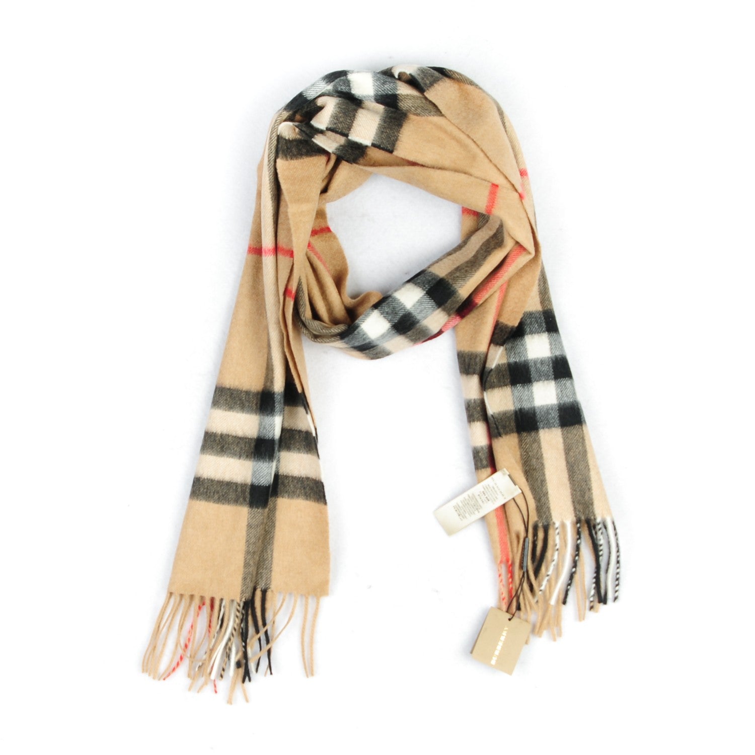 Burberry Cashmere Giant Check Fringe Scarf Camel 1 of 4