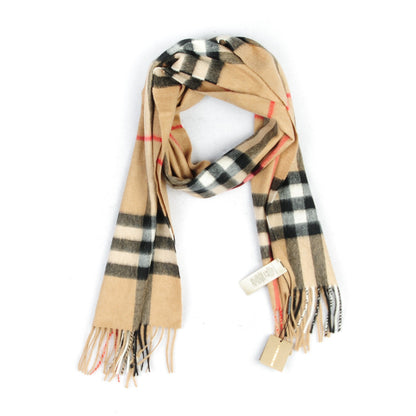Burberry Cashmere Giant Check Fringe Scarf Camel 1 of 4
