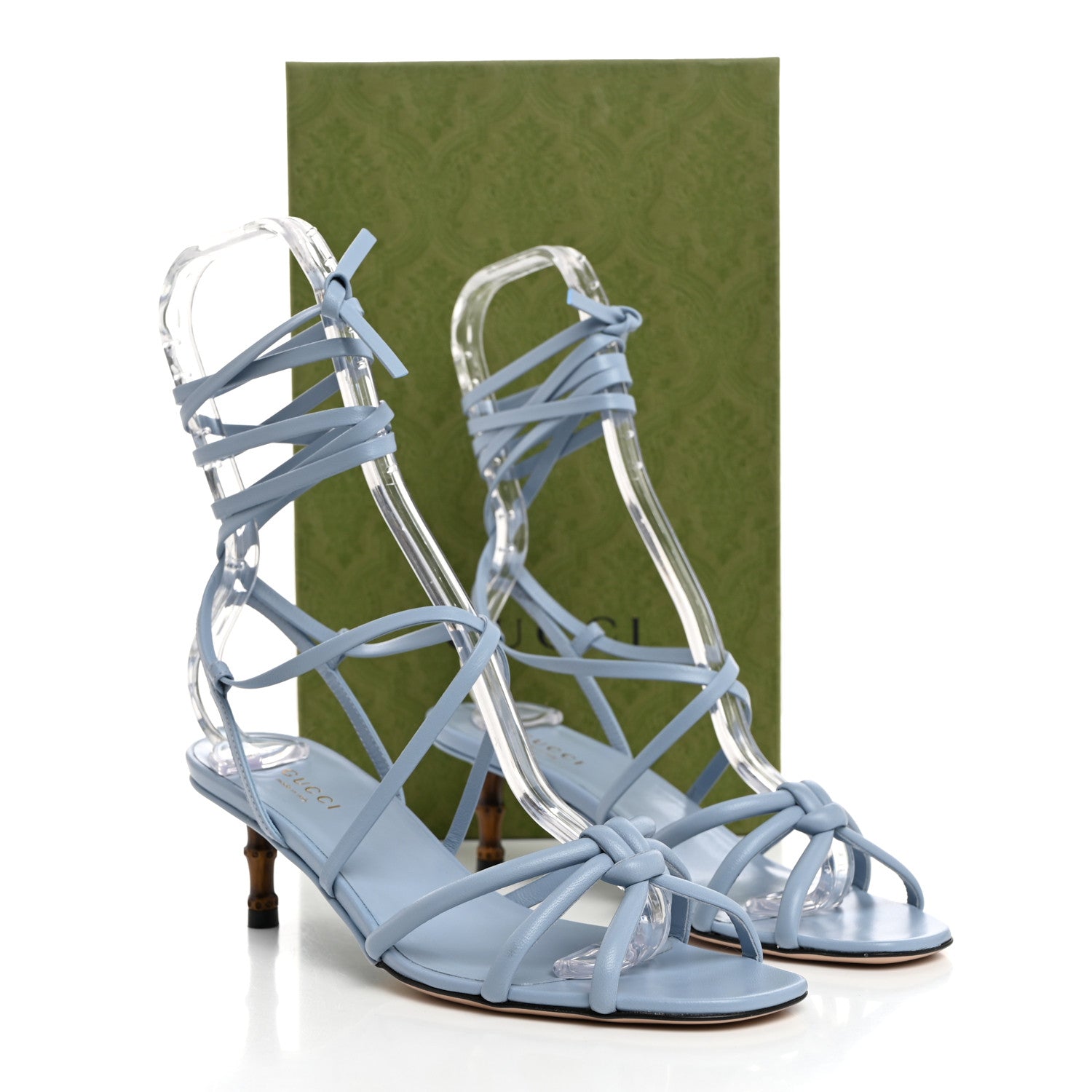 Gucci Nappa Charlotte Heel Sandals 37 Porcelain Light Blue 8 of 8