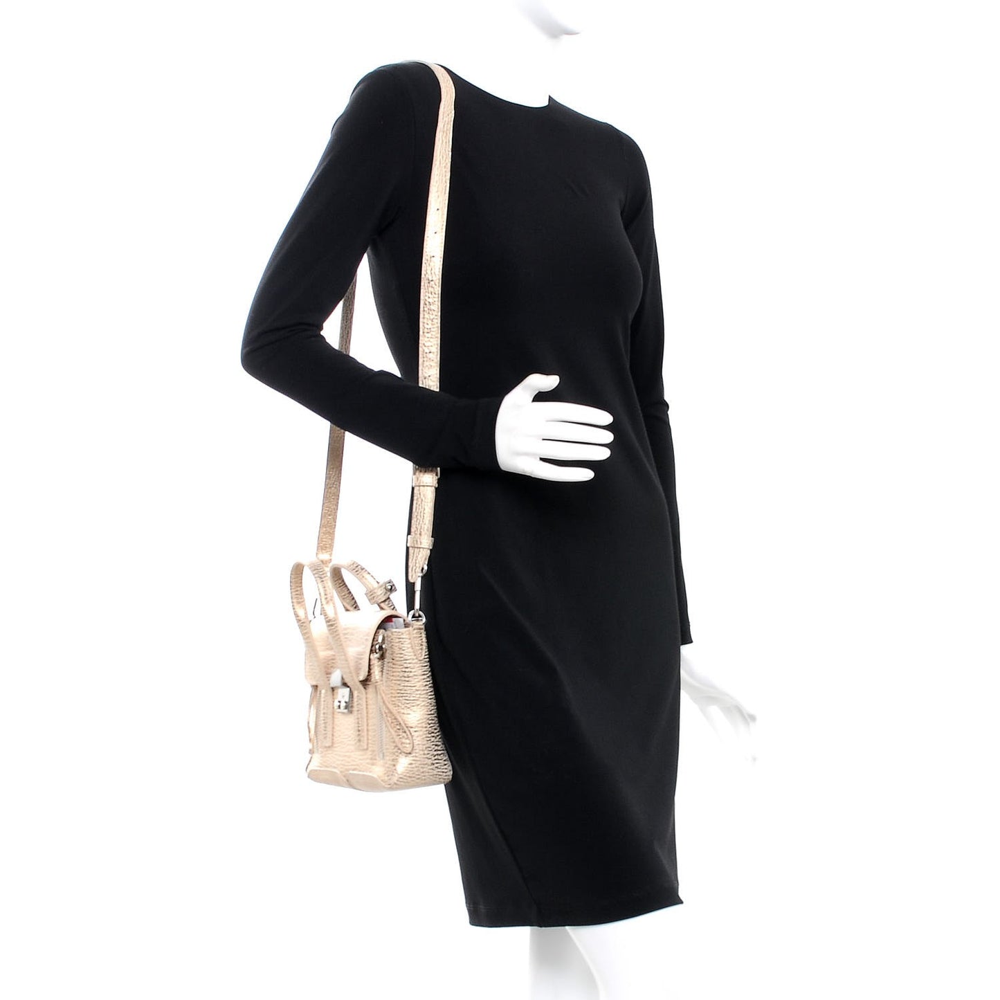 3.1 Textured Calfskin Mini Pashli Satchel Nude Platinum