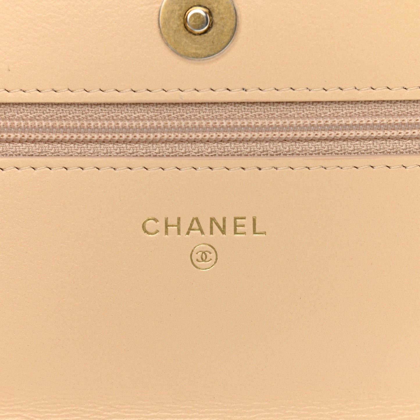Goatskin Quilted Chanel 19 Wallet On Chain WOC Beige