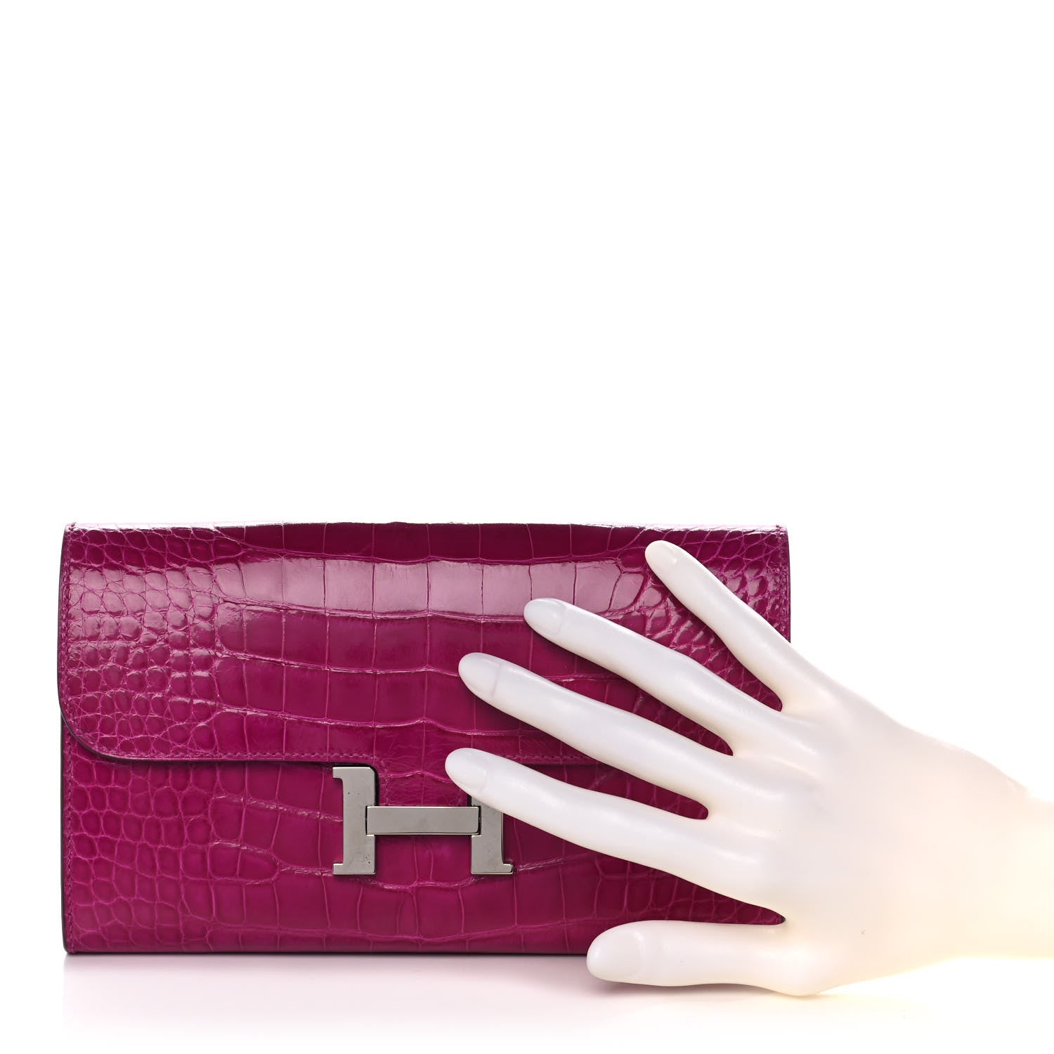 Hermes Shiny Alligator Constance Long Wallet Rose Scheherazade 2 of 24