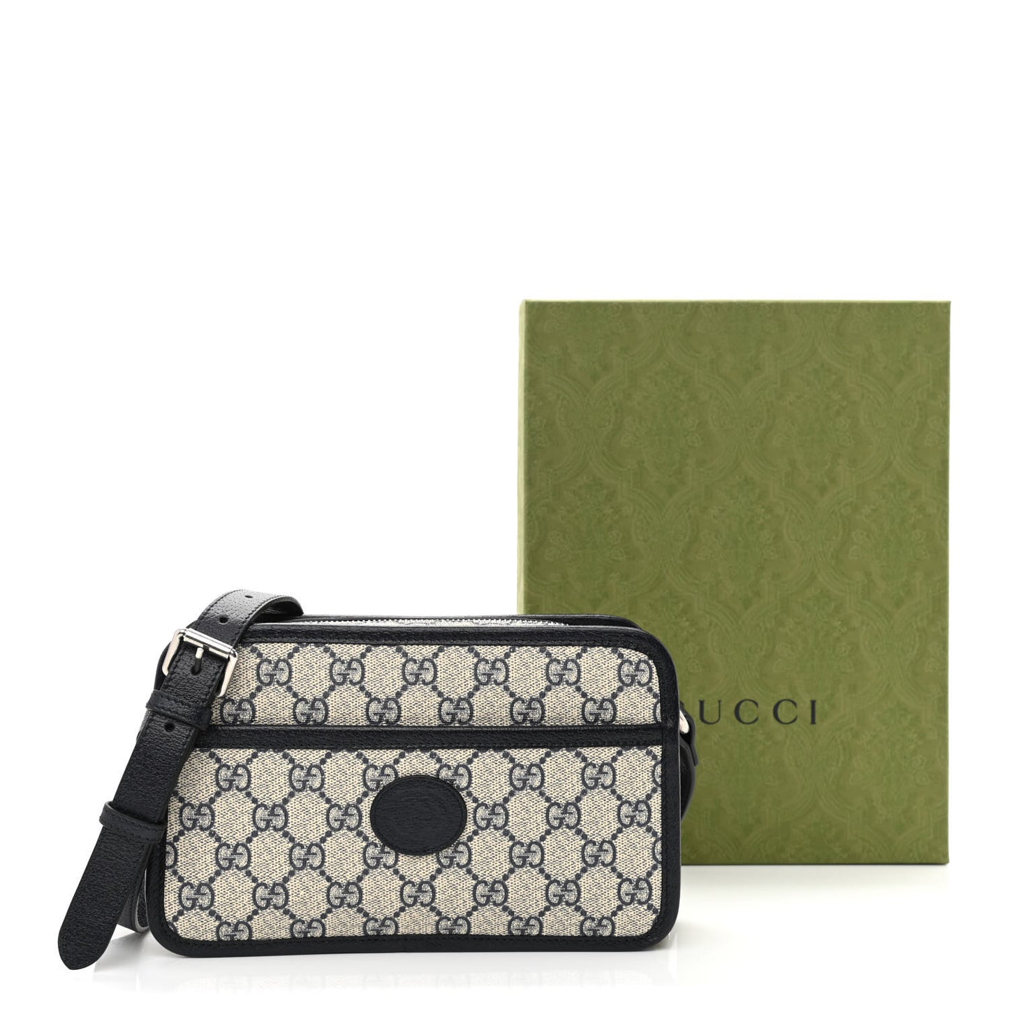 GG Supreme Monogram Textured Dollar Calfskin Mini Retro Interlocking G Shoulder Bag Beige Blue