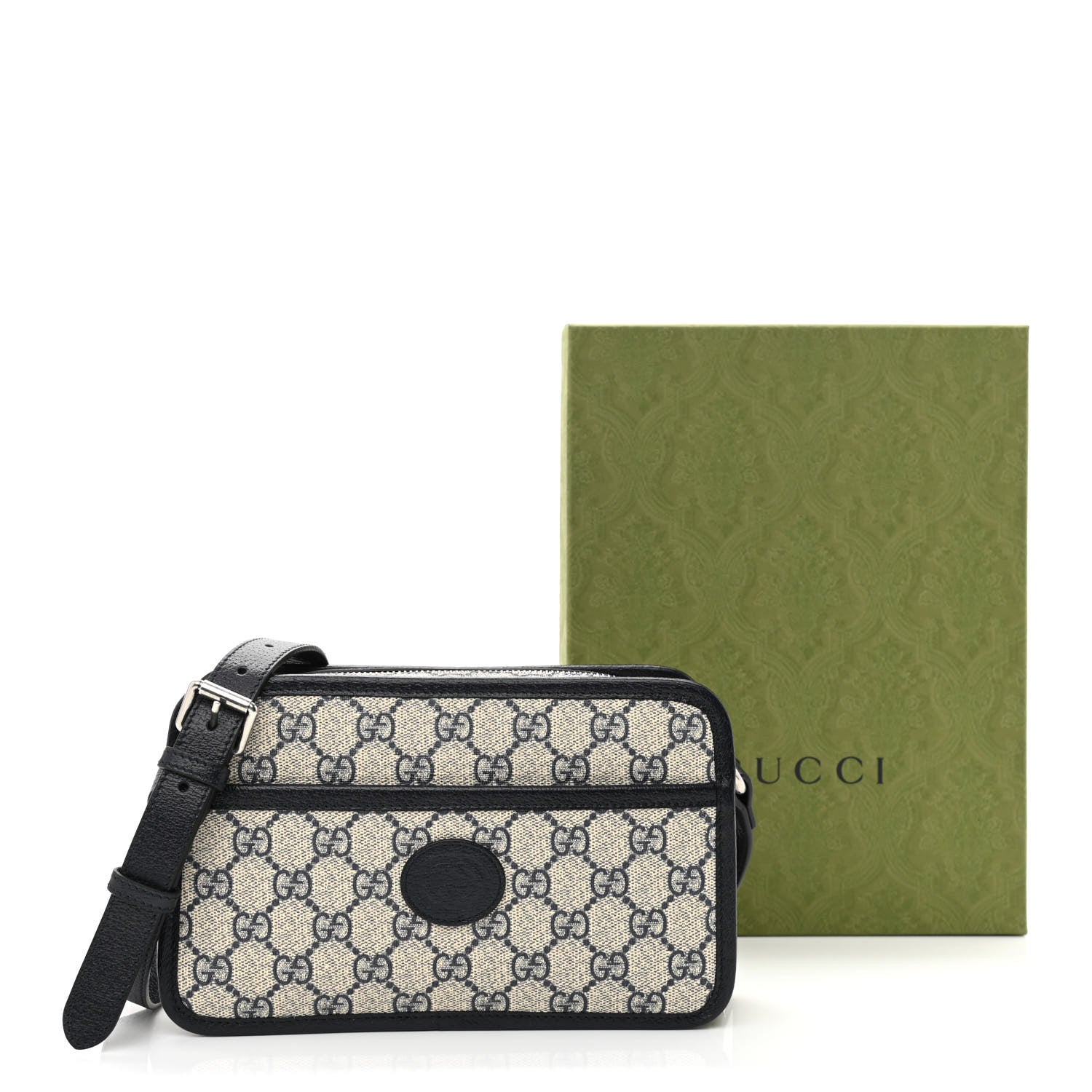 Gucci GG Supreme Monogram Textured Dollar Calfskin Mini Retro Interlocking G Shoulder Bag Beige Blue 11 of 11